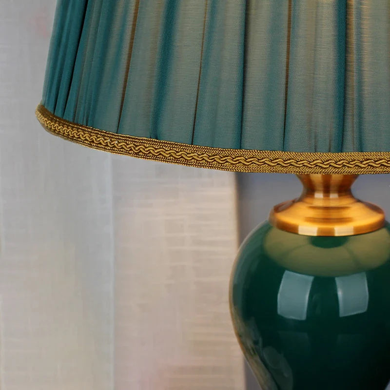 Afralia™ Green Ceramic Table Lamp with European Cloth Cover for Modern Living Room and Bedroom