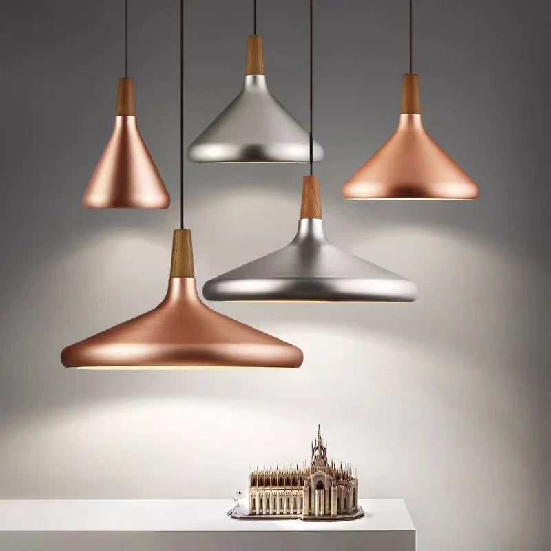 Rose Gold Nordic Wooden Pendant Lamp by Afralia™ - Creative Bar Restaurant Hanging Fixture