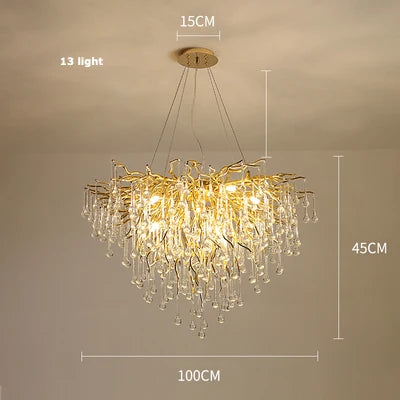 Afralia™ Golden Metal Luxury Crystal Chandelier Lighting Branch Tree for Home Décor