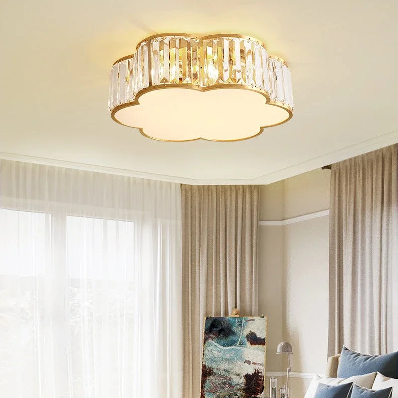 Afralia™ Luxury Crystal LED Ceiling Lamps Black Gold for Bedroom Bathroom Teen Room