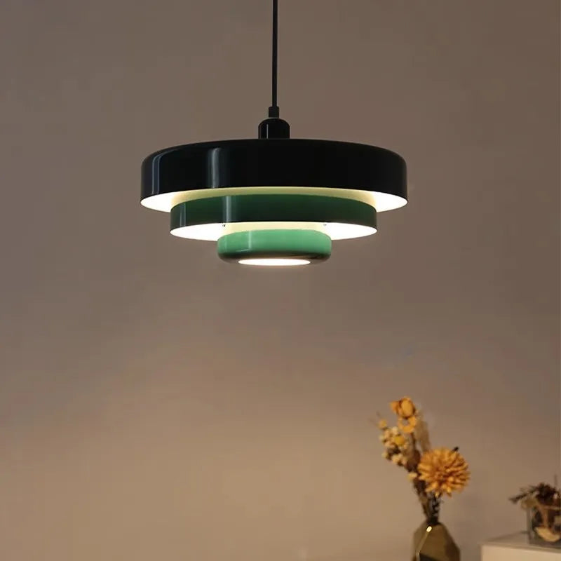 Afralia™ Nordic LED Pendant Light: 3-Layer Dark Green Circle Lamp for Home Decor