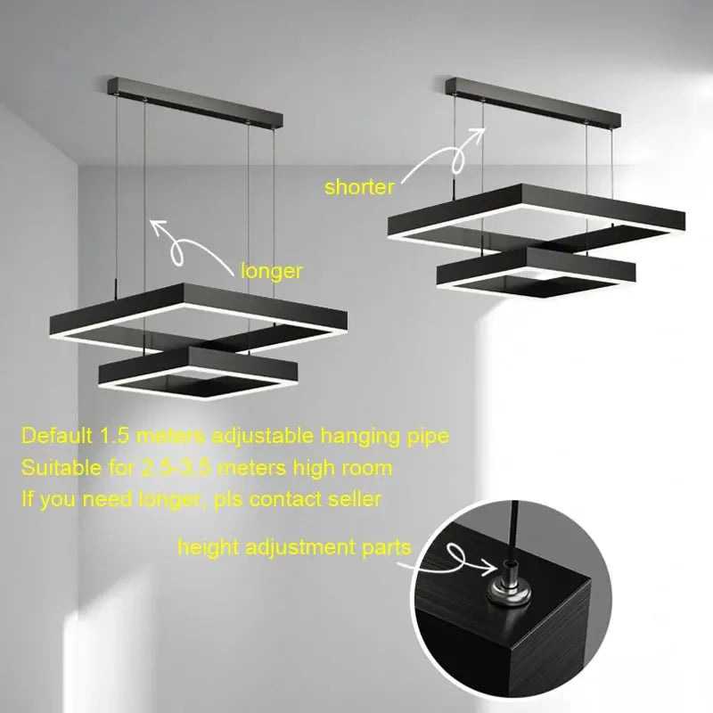 Afralia™ Modern Black Aluminum Square Pendant Light for Home Loft Decor