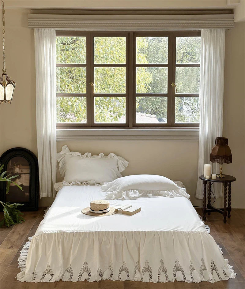 Afralia™ 100% Cotton Ruffles Bedding Set with Double-layer Yarn and Soft Skin Friendly Texture