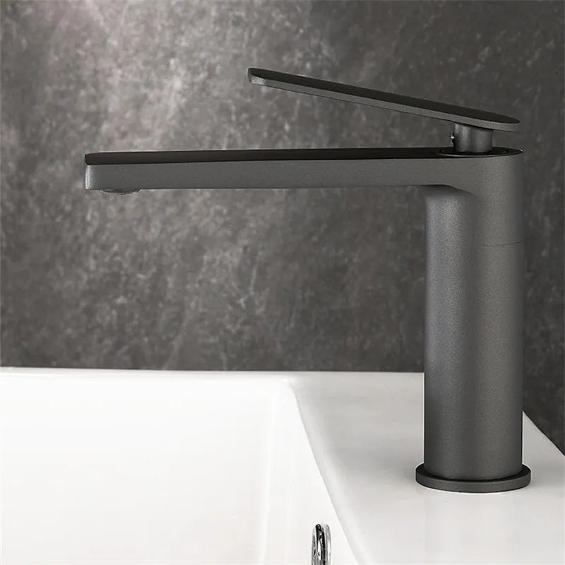 Afralia™ Gun Gray Waterfall Basin Faucet - Brass Hot Cold Sink Faucet