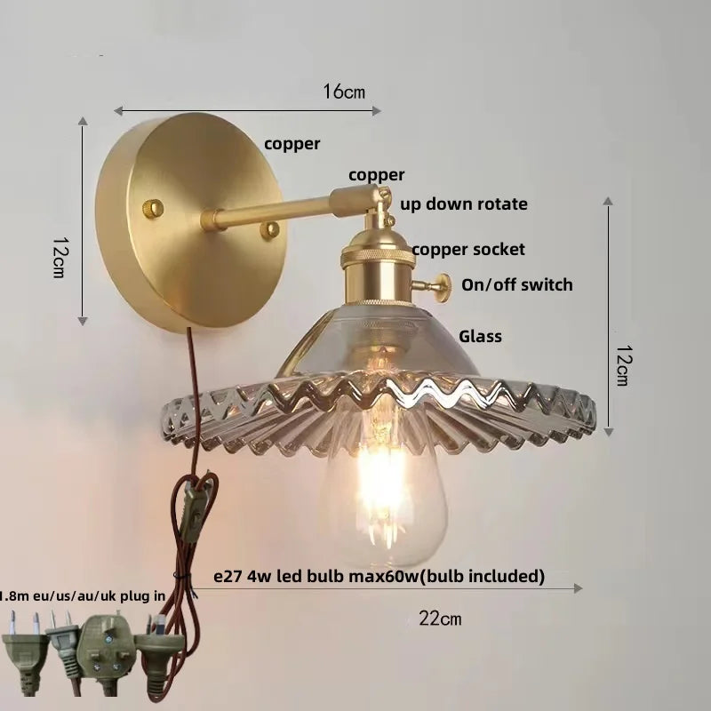 Afralia™ Nordic LED Wall Sconce Pull Chain Switch Stair Light Glass Lamparas
