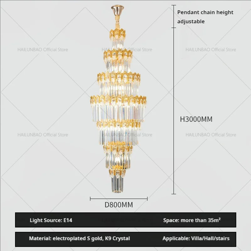 Afralia™ Crystal Staircase Chandelier: Luxurious European Style for Villa Living