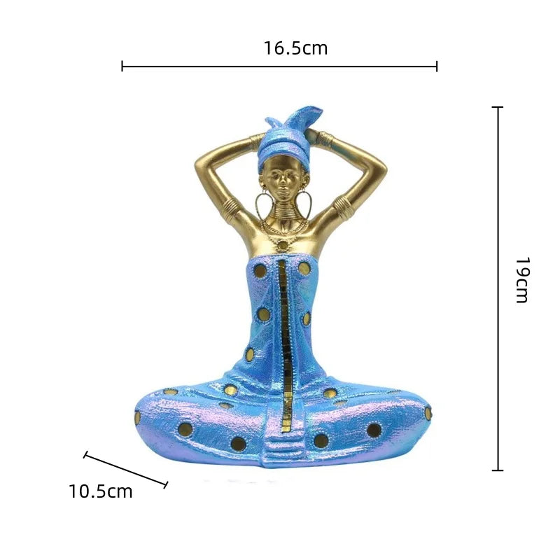 Afralia™ Golden Female Statue African Tribal Style Portrait Sculpture Home Decor