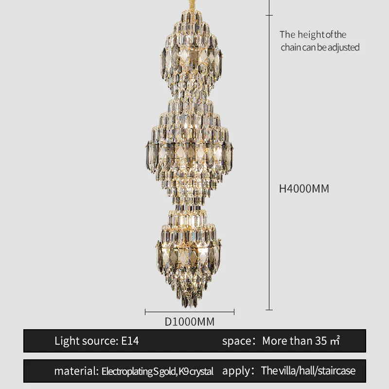 Afralia™ Spiral Staircase Crystal Chandelier - Duplex Floor Living Room Hotel Lobby Lighting