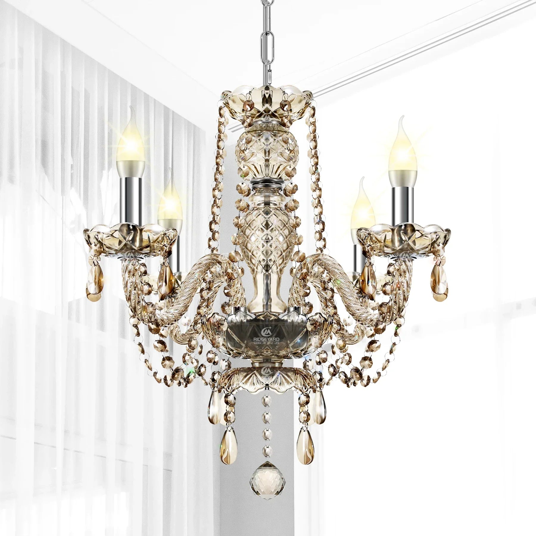 Afralia™ Crystal Chandelier Pendant Light Cognac Gold LED Luxury Lamp for Dining Living Room