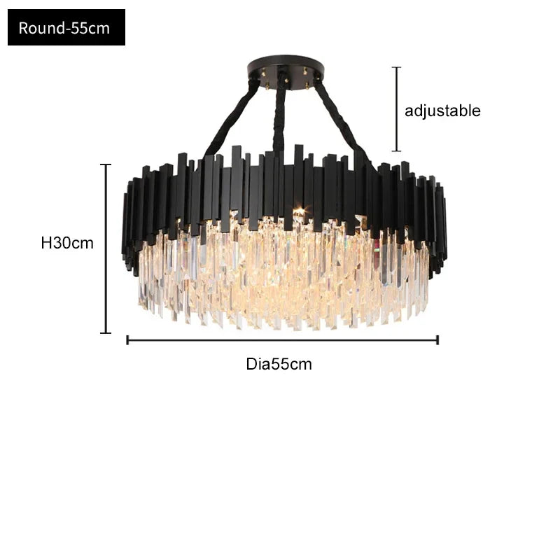 Afralia™ Oval LED Crystal Chandelier: Modern Black Pendant Light for Living Room, Bedroom, Dining Room