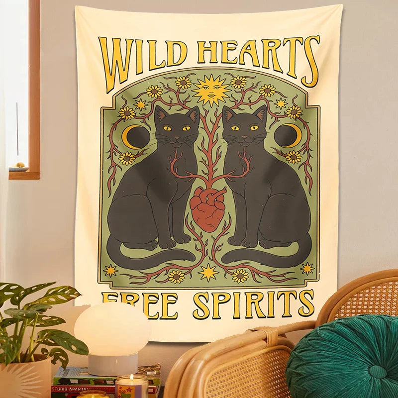 Afralia™ Cat Hearts Tapestry Wall Hanging for Boho Home Decor