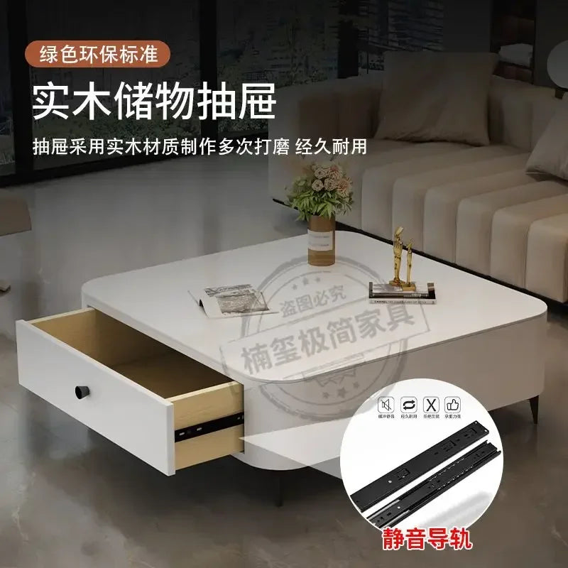 Solid Wood Square Coffee Table with Drawer by Afralia™ - Modern Italian Design