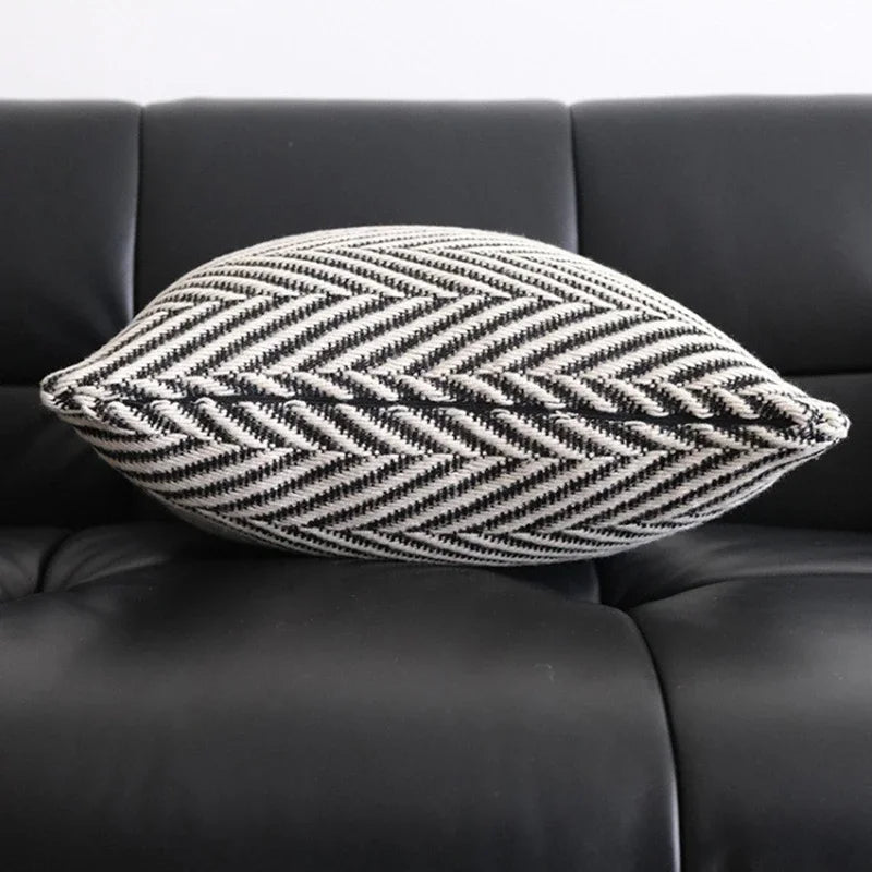 Afralia™ Woven Black White Wool Crochet Decorative Pillow Covers Home Decor