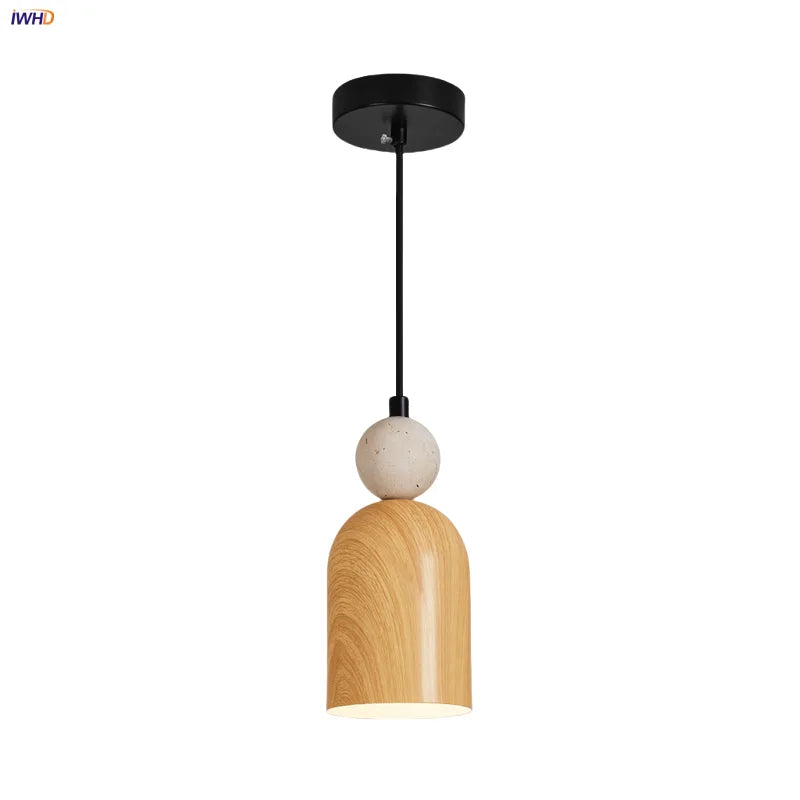 Afralia™ Yellow Iron LED Pendant Lamp Yellow Travertine Stone Ball in Wabi Sabi Style