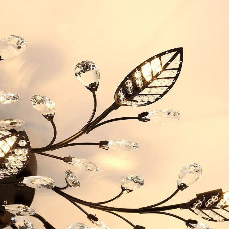 Afralia™ Modern Leaves Crystal Ceiling Lamp LED Fixture for Living Room, Bedroom, Kitchen