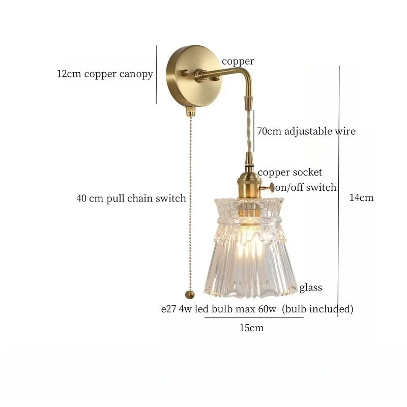 Afralia™ Brass Glass LED Wall Sconce Light for Living Room, Bedroom, Bathroom