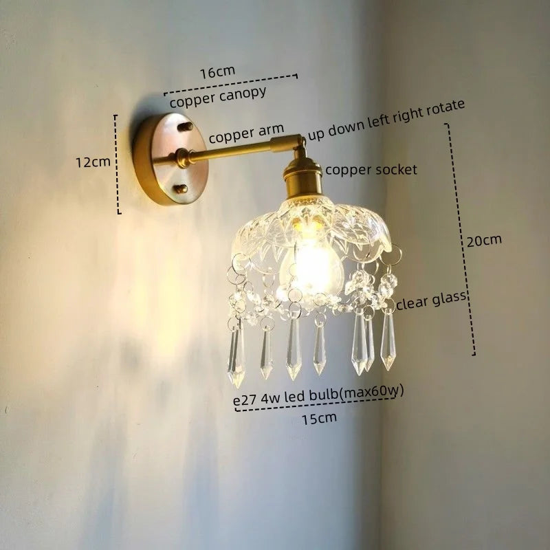 Afralia Crystal Copper LED Wall Sconce Light for Home Decor & Indoor Lighting