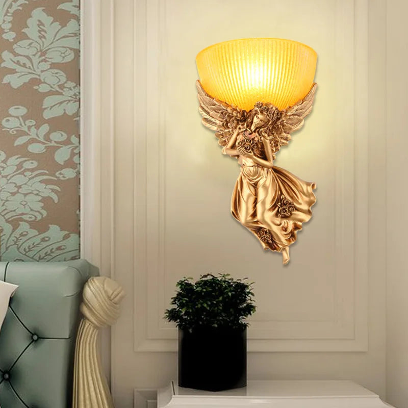 Afralia™ Nordic Retro Rome Angel Pegasus Resin Wall Light for Home Decor