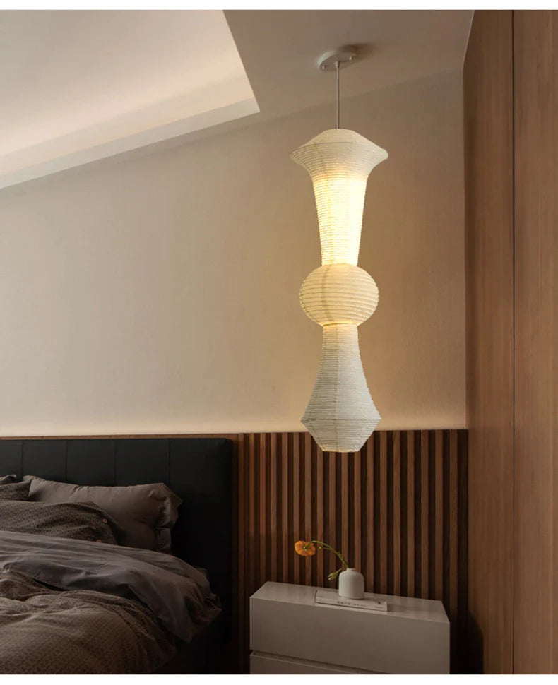 Afralia™ Akari Rice Paper Pendant Lamp for Living Room Bedroom - Wabi Sabi Design