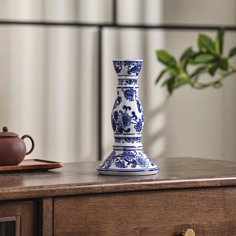 Blue White Ceramic Candle Holder by Afralia for Home Decor & Ornamental Crafts