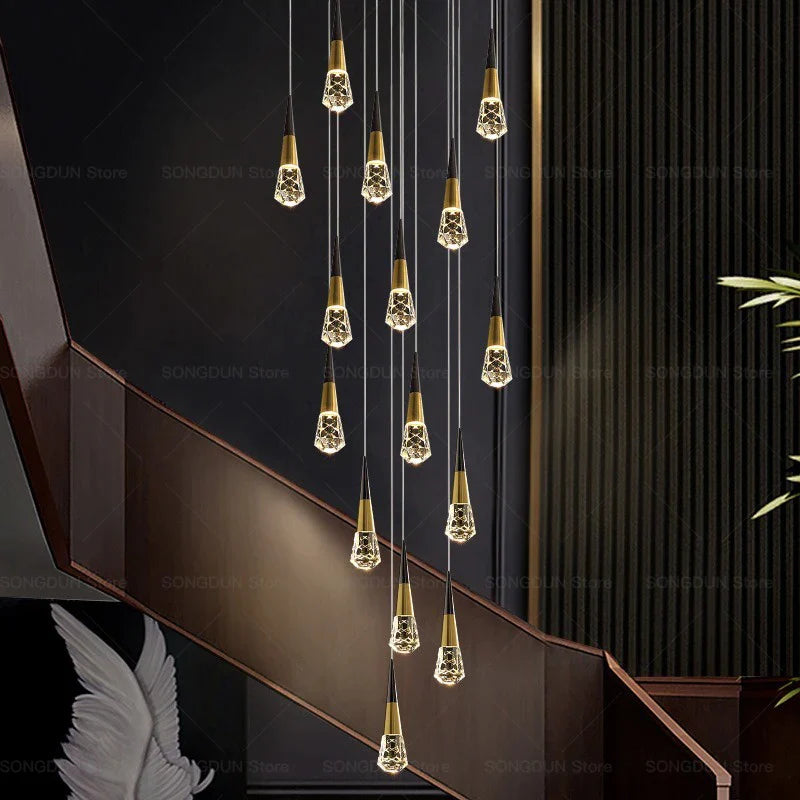 Afralia™ Crystal Spiral Staircase LED Chandelier - Modern Luxury Double Stairwell Design