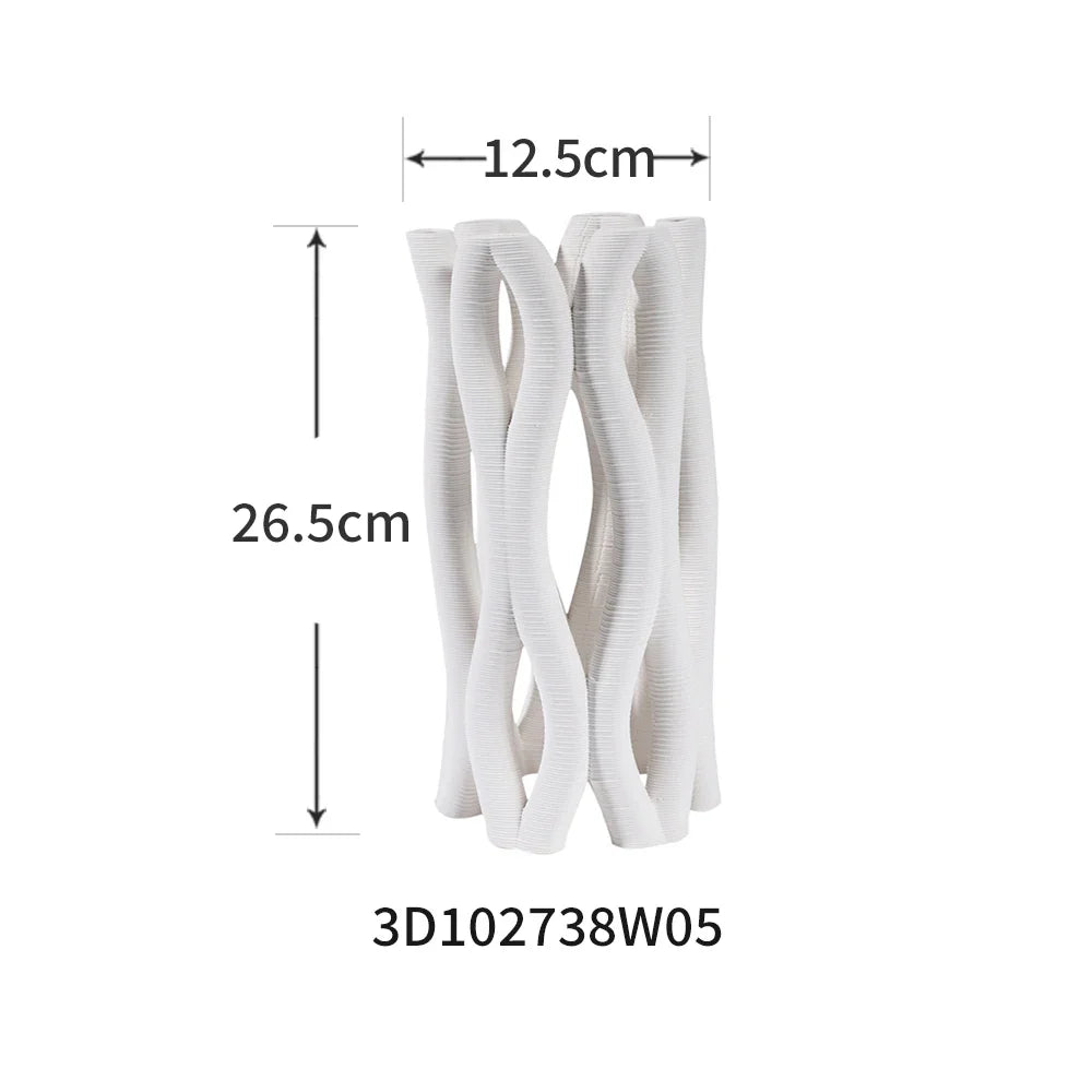 Afralia™ Geometric Ceramic Hollow Vases Spiral Pipe Floral Arrangement Home Decor Figurines