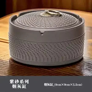 Afralia™ Retro Ceramic Ashtray with Cover - Blessing Character Decor, Portable Home Gift.