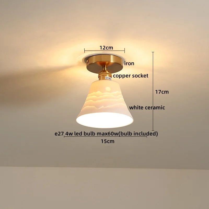 Afralia™ Ceramic LED Ceiling Light Modern White Porch Balcony Luminaria