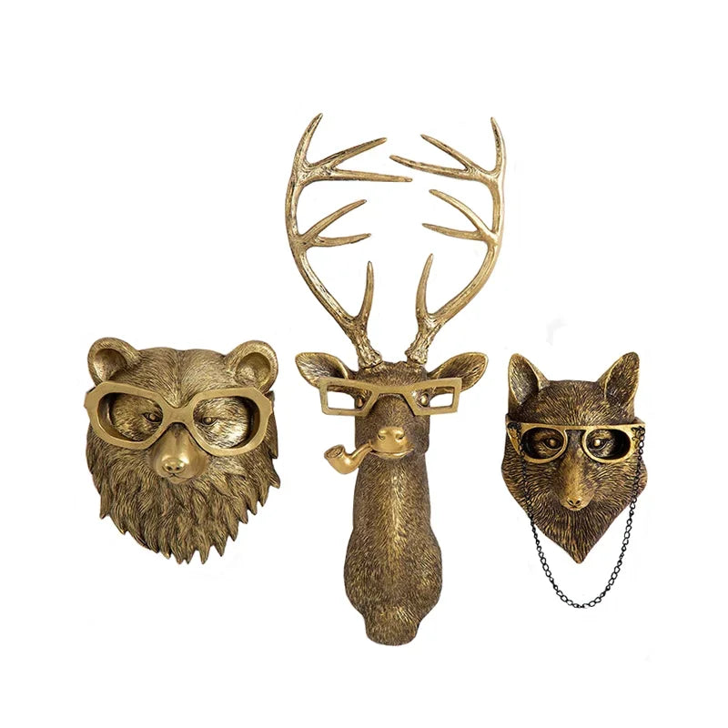Afralia™ Golden Deer Head Wall Hook: Antique Bronze Resin Animal Pendant for Stylish Wall Decor