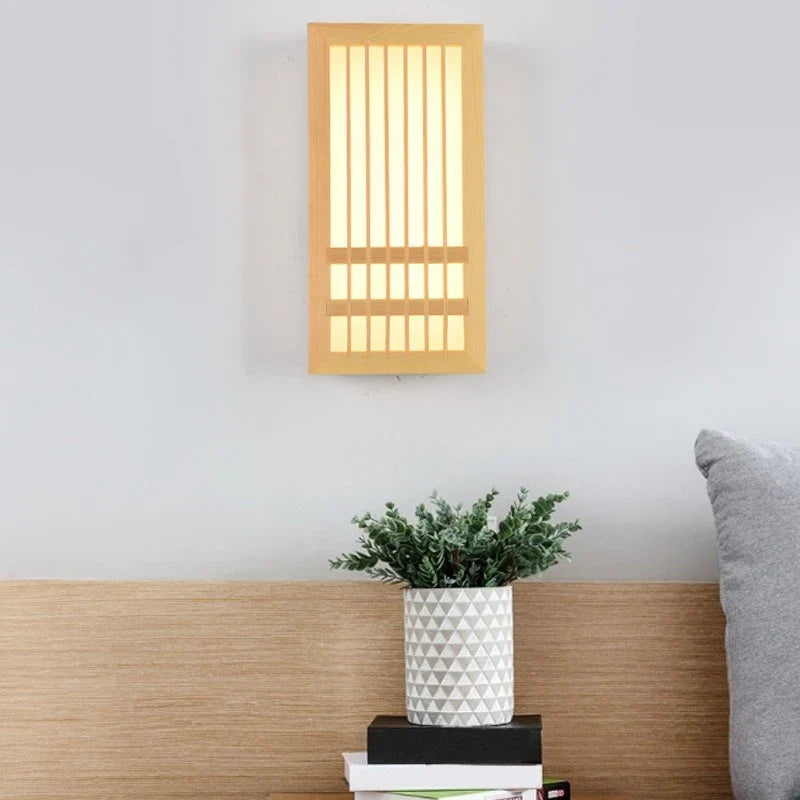 Afralia™ Solid Wood LED Wall Lamp: Japanese Style Acrylic Rectangular Light for Bedroom & Living Room