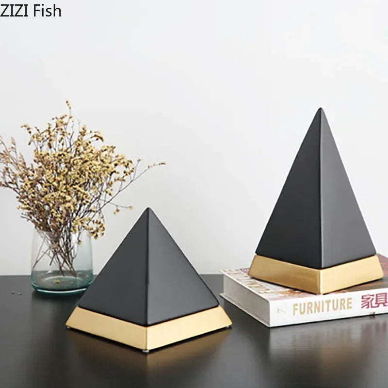 Afralia™ Marble Pyramid Ceramic Sculpture Modern Room Decor Craft Ornament