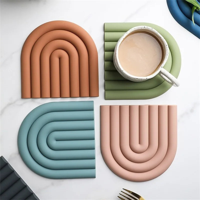 Afralia™ Rainbow Silicone Coaster Set - Heat Resistant Kitchen Pan Pad & Placemat