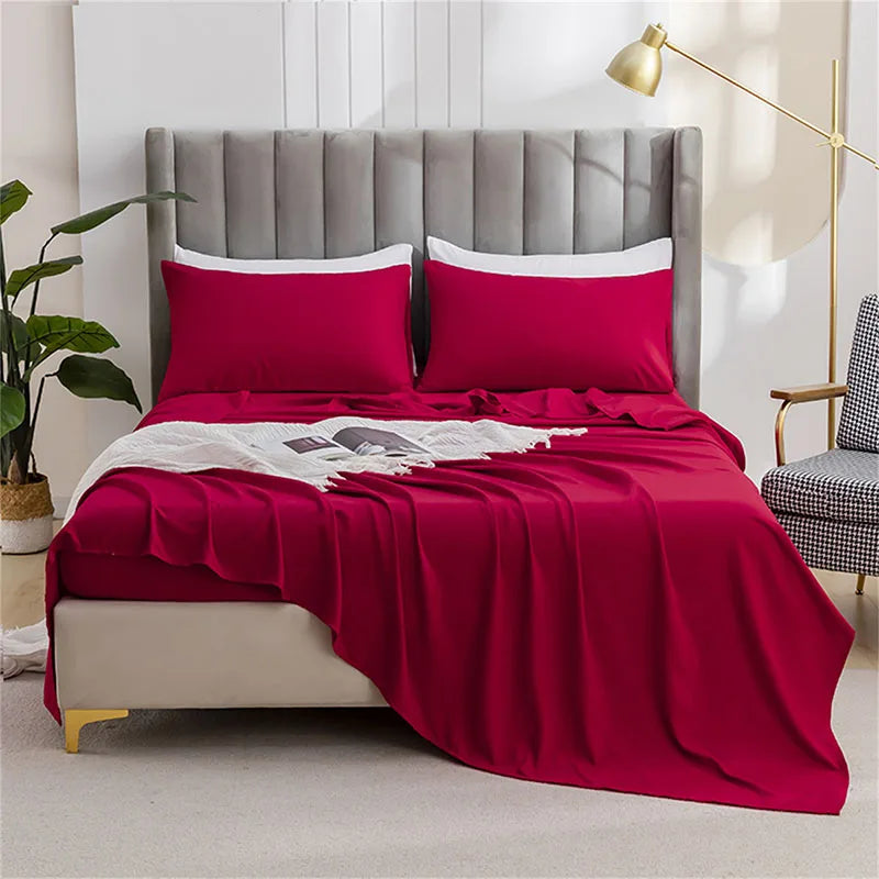 Afralia™ Solid Color Single Bed Sheet Soft Comfortable Bedding All Seasons Queen Size