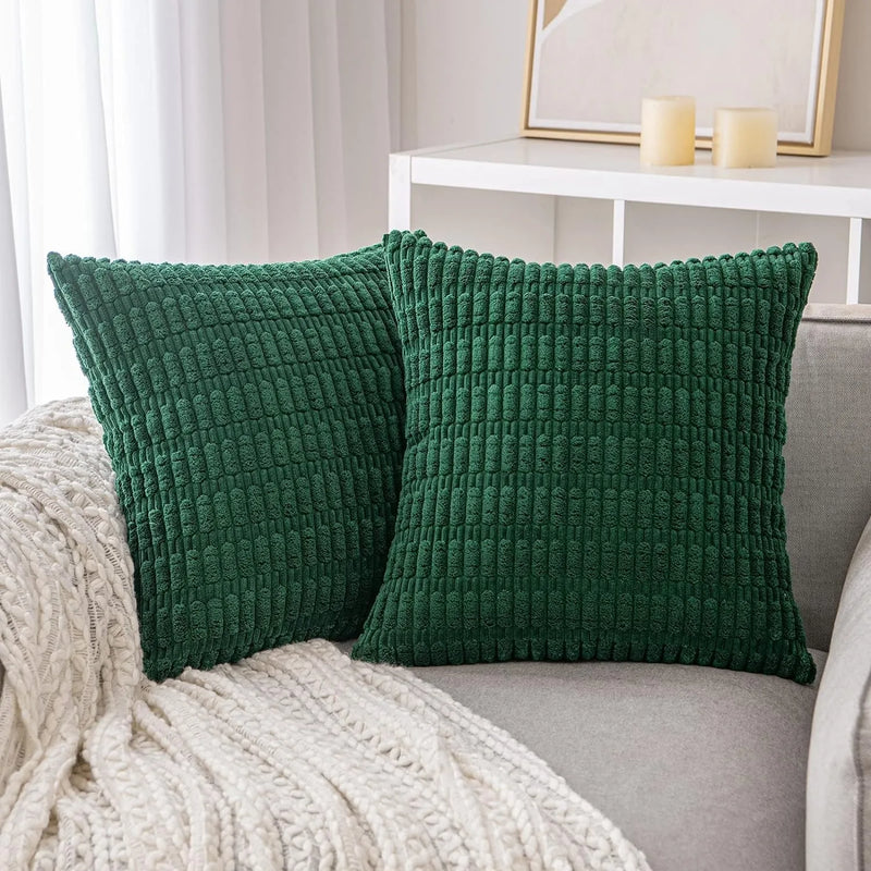 Afralia™ Solid Green Corduroy Throw Pillow Covers Set for Home Décor