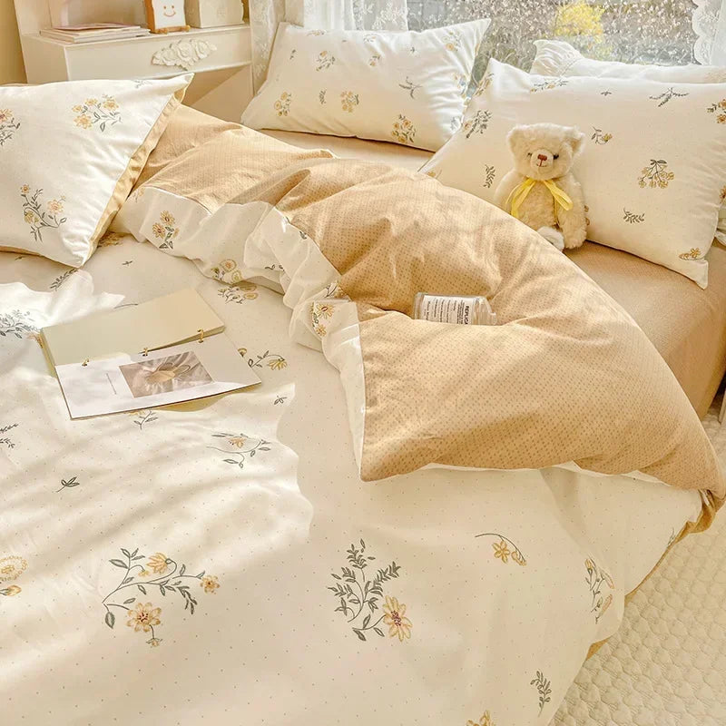 Afralia™ Double-Sided Floral Print Cotton Bedding Set - Queen Size Soft Duvet Cover Set