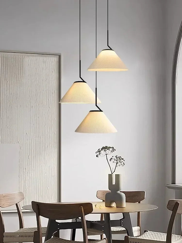 Afralia™ Cream LED Pendant Light Nordic Pleated Chandelier for Home Decoration