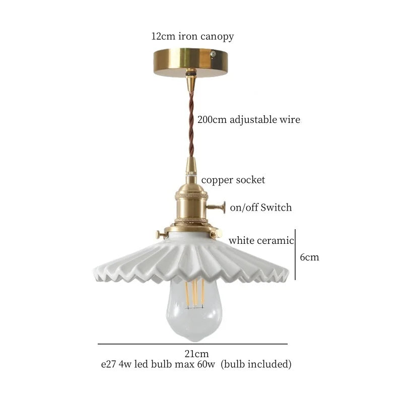 Afralia™ White Ceramic LED Hanging Lamp Nordic Minimalism Brass Pendant Lights