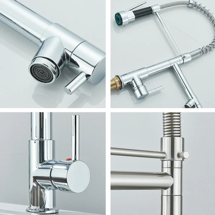 Afralia™ Dual Spout Brass Kitchen Sink Faucet with 360° Rotation - Chrome