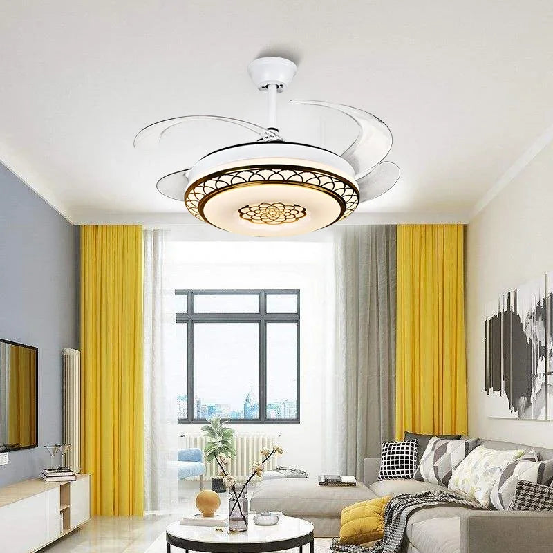 Afralia™ Modern Chandelier Ceiling Fan with Retractable Blades & LED Lights