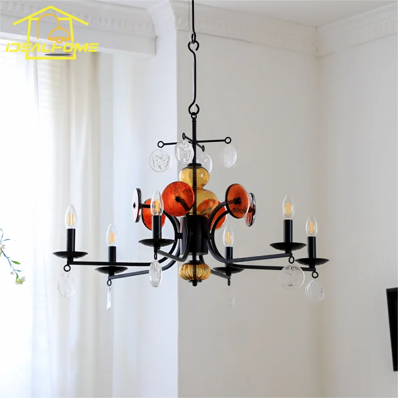 Afralia™ Medieval Symphony Glass Iron Pendant Lights LED E14 for Living Room, Bedroom, Bar