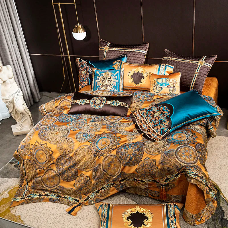 Afralia™ European Villa Brocade Bedding Set, Satin Jacquard, 800TC Egyptian Cotton, Duvet Cover