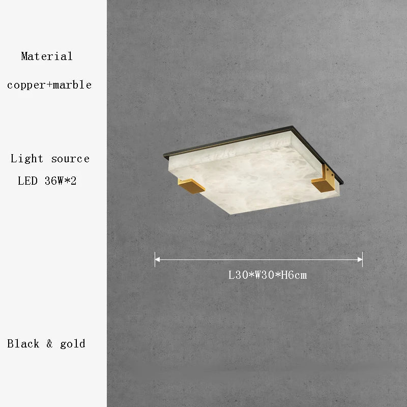 Afralia™ Marble Bronze Square Ceiling Chandelier - Bedroom Luxury Lighting