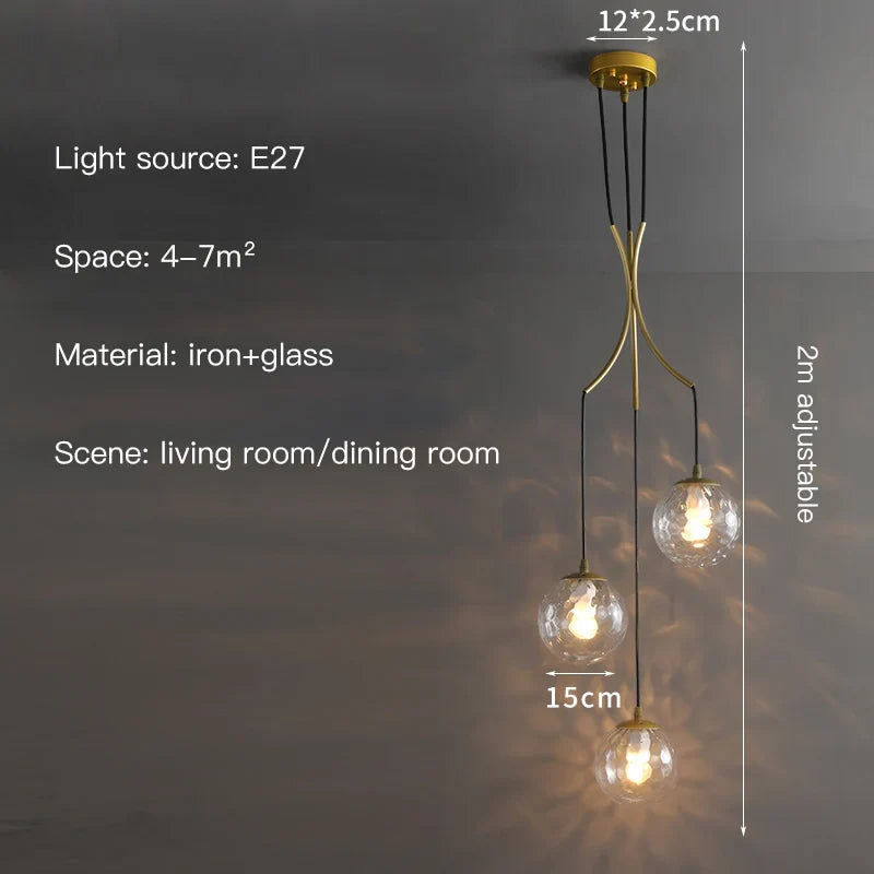 Afralia™ Glass Ball LED Chandelier, Modern Minimalist Loft Villa Staircase Decor