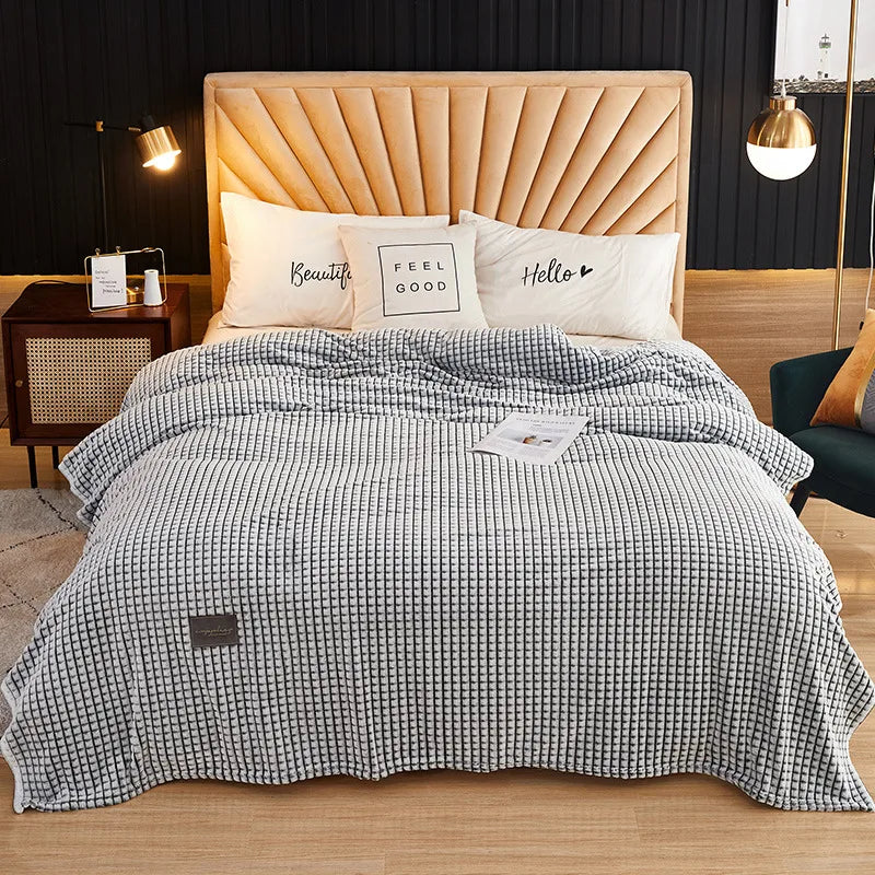 Afralia™ Plaid Double-Sided Coral Fleece Blanket for Bed or Sofa, Cozy Warmth