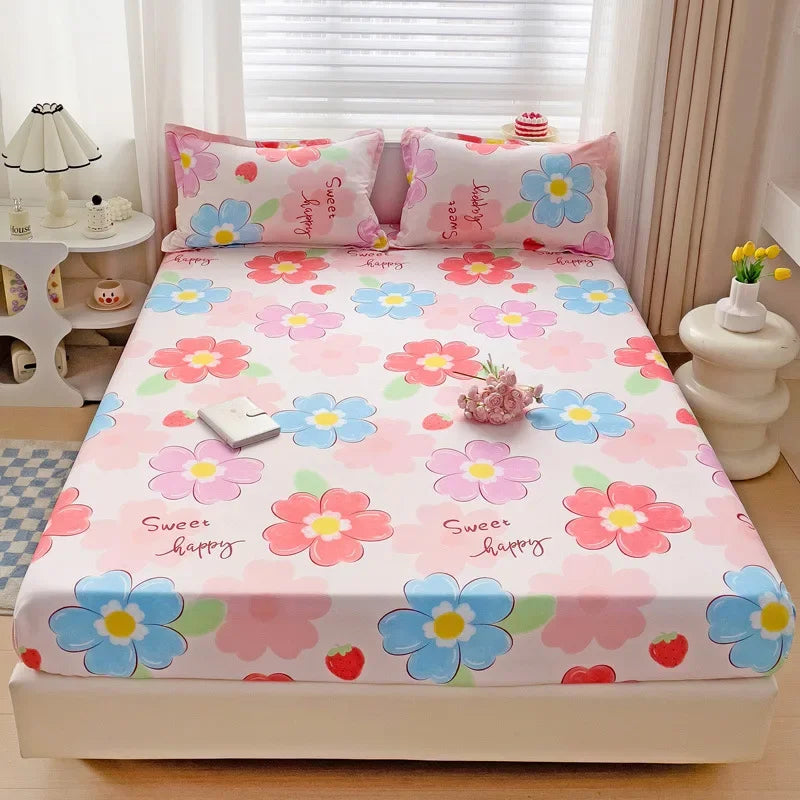 Afralia™ Patterned Grid Fitted Sheet Set for Single Double Mattress