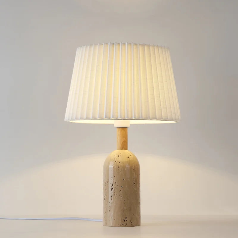 Afralia™ Retro Vintage Natural Stone Table Lamp with Fabric Lampshade for Home and Hotel