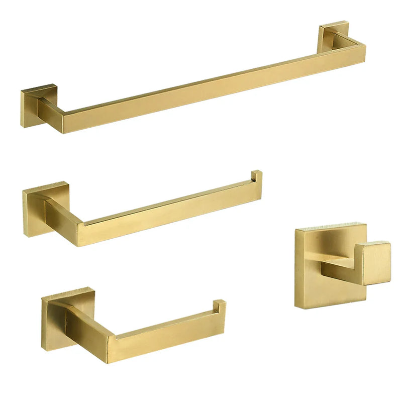 Afralia™ Brushed Gold Bathroom Hardware Set - Robe Hook, Towel Rail, Tissue Holder & more