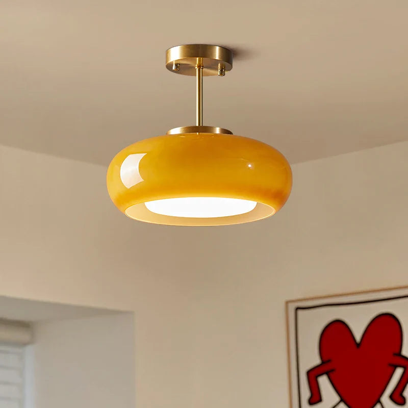 Afralia™ Nordic LED Ceiling Lamp with Yellow Glass Lampshade for Home Indoor Lighting