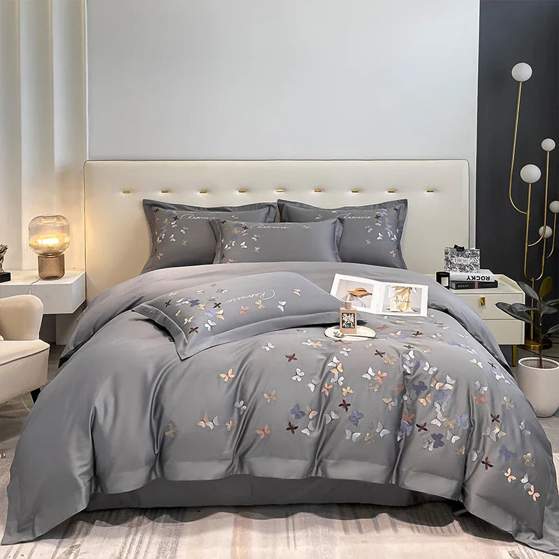 Afralia™ Butterfly Embroidery Cotton Luxury Bedding Set - 4Pcs