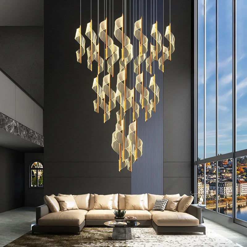 Afralia™ Modern Gold Spiral Stairs Acrylic Chandelier LED Pendant Lighting Spiral Stairs Hanging Luminarias